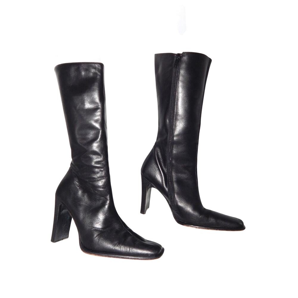 Y2K Charles David Black Leather Boots Size 7.5